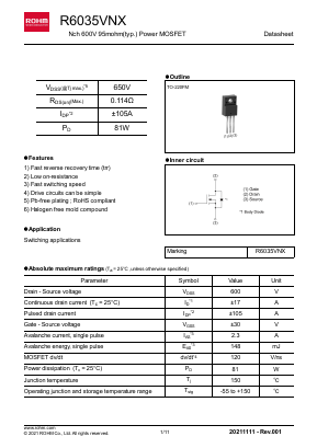 R6035VNX Datasheet PDF ROHM Semiconductor