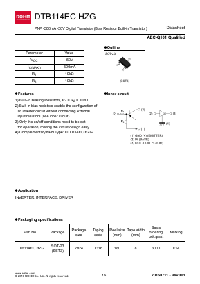 DTB114ECHZG Datasheet PDF ROHM Semiconductor