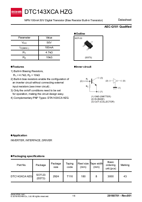 DTC143XCAHZG Datasheet PDF ROHM Semiconductor