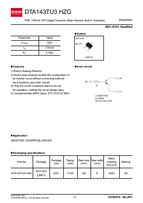 DTA143TU3HZG Datasheet PDF ROHM Semiconductor
