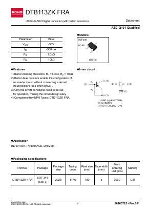 DTB113ZKFRA Datasheet PDF ROHM Semiconductor