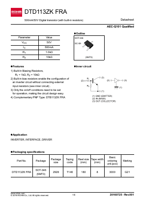 DTD113ZKFRA Datasheet PDF ROHM Semiconductor