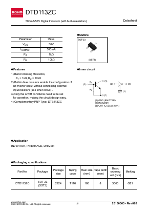 DTD113ZC Datasheet PDF ROHM Semiconductor