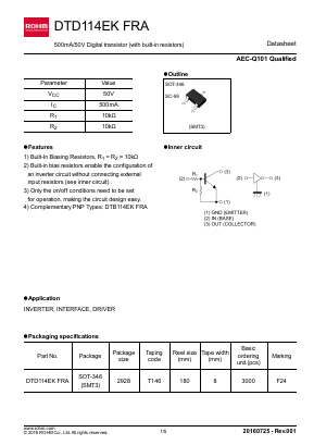 DTD114EKFRA Datasheet PDF ROHM Semiconductor