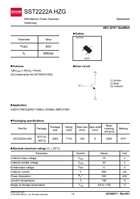 SST2222AHZG Datasheet PDF ROHM Semiconductor