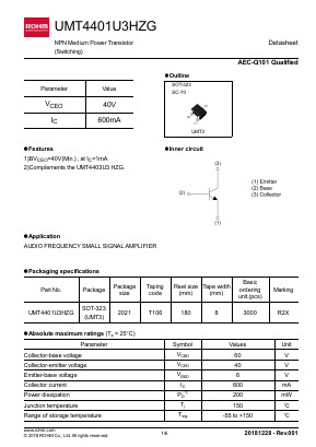UMT4401U3HZG Datasheet PDF ROHM Semiconductor