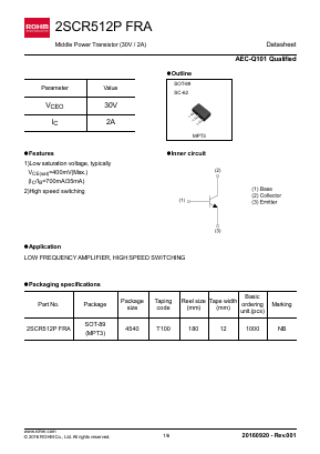 2SCR512PFRA Datasheet PDF ROHM Semiconductor