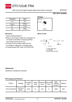 DTC123JEFRA Datasheet PDF ROHM Semiconductor