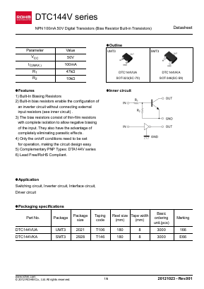 DTC144V Datasheet PDF ROHM Semiconductor
