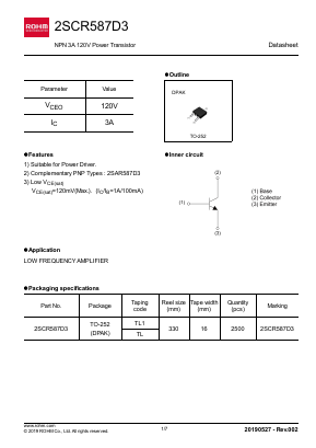 2SCR587D3 Datasheet PDF ROHM Semiconductor