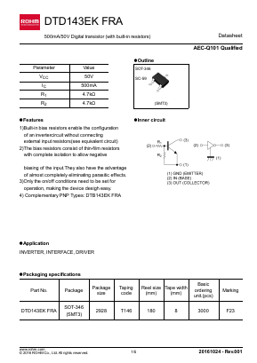 DTD143EKFRA Datasheet PDF ROHM Semiconductor
