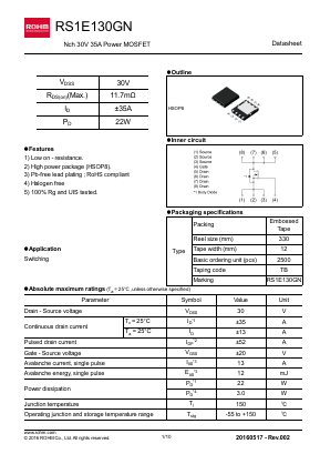RS1E130GN Datasheet PDF ROHM Semiconductor