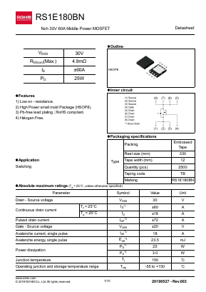 RS1E180BN Datasheet PDF ROHM Semiconductor