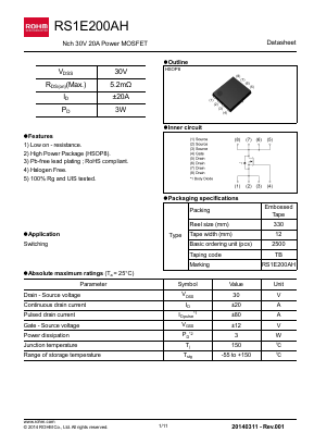 RS1E200AH Datasheet PDF ROHM Semiconductor