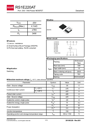 RS1E220AT Datasheet PDF ROHM Semiconductor