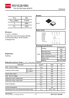 RS1E281BN Datasheet PDF ROHM Semiconductor