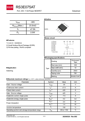 RS3E075AT Datasheet PDF ROHM Semiconductor