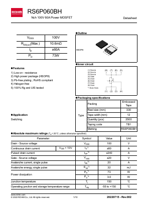 RS6P060BH Datasheet PDF ROHM Semiconductor