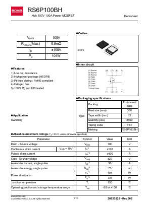 RS6P100BH Datasheet PDF ROHM Semiconductor