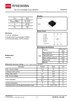 RF6E065BN Datasheet PDF ROHM Semiconductor