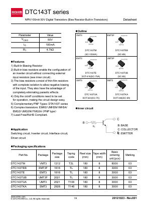 DTC143T Datasheet PDF ROHM Semiconductor