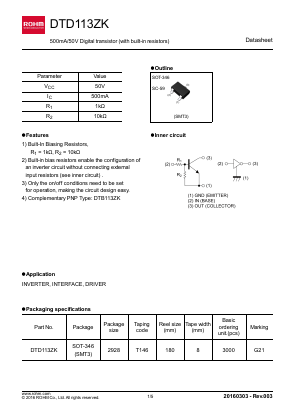 DTD113ZK Datasheet PDF ROHM Semiconductor