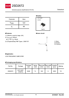 2SD2672TL Datasheet PDF ROHM Semiconductor
