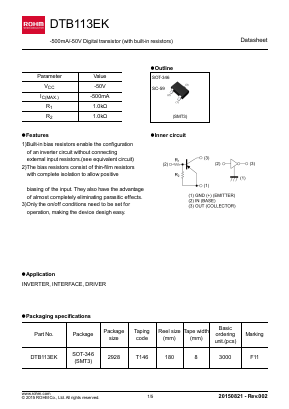 DTB113EKT146 Datasheet PDF ROHM Semiconductor