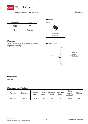 2SD1757KT146S Datasheet PDF ROHM Semiconductor