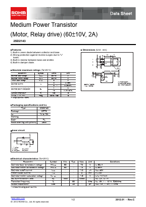 2SD2143 Datasheet PDF ROHM Semiconductor