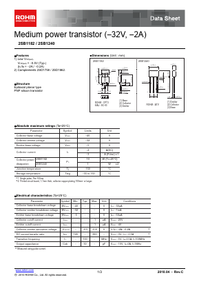 2SB1182_10 Datasheet PDF ROHM Semiconductor