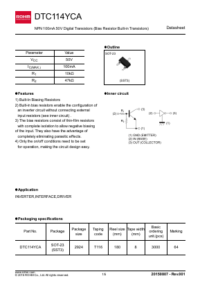 DTC114YCA Datasheet PDF ROHM Semiconductor