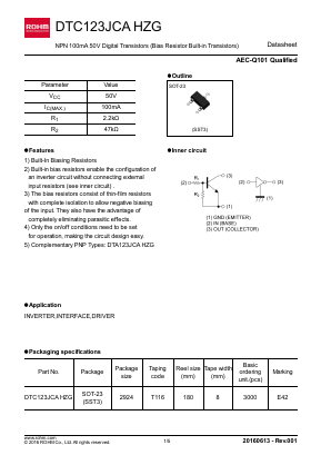 DTC123JCAHZG Datasheet PDF ROHM Semiconductor