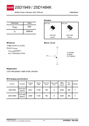 2SD1484K Datasheet PDF ROHM Semiconductor
