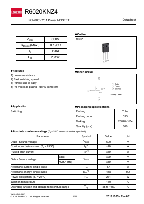 R6020KNZ4 Datasheet PDF ROHM Semiconductor