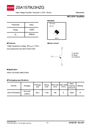2SA1579U3HZG Datasheet PDF ROHM Semiconductor