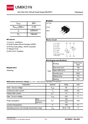 UM6K31NTN Datasheet PDF ROHM Semiconductor