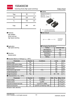 1SS400CMT2R Datasheet PDF ROHM Semiconductor