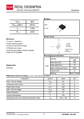 RD3L150SNFRA Datasheet PDF ROHM Semiconductor