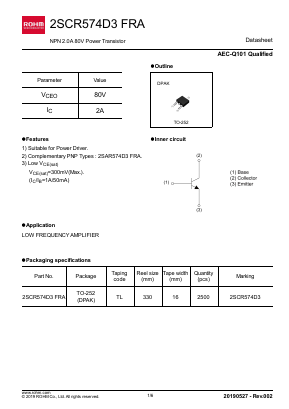 2SCR574D3FRA Datasheet PDF ROHM Semiconductor