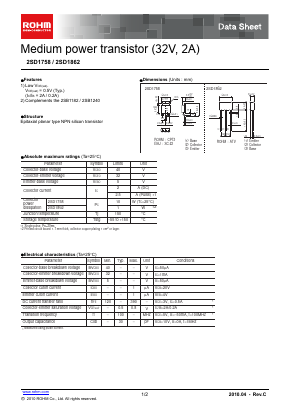 2SD1758_10 Datasheet PDF ROHM Semiconductor