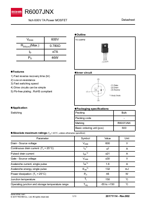 R6007JNX Datasheet PDF ROHM Semiconductor