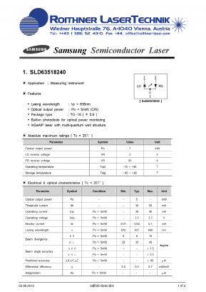 SLD63518240 Datasheet PDF Roithner LaserTechnik GmbH