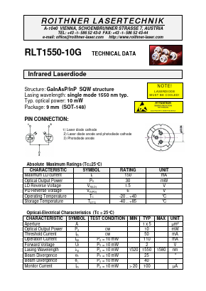 RLT1550-10G Datasheet PDF Roithner LaserTechnik GmbH