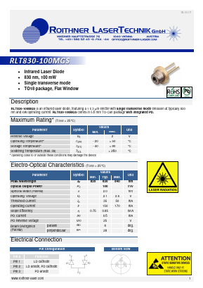 RLT830-100MGS Datasheet PDF Roithner LaserTechnik GmbH