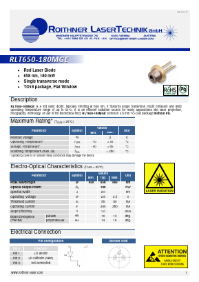 RLT650-180MGE Datasheet PDF Roithner LaserTechnik GmbH