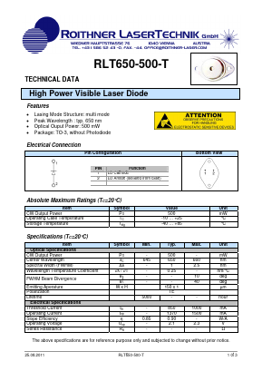 RLT650-500-T Datasheet PDF Roithner LaserTechnik GmbH