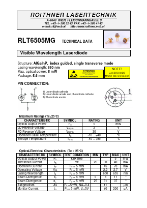 RLT6505MG Datasheet PDF Roithner LaserTechnik GmbH