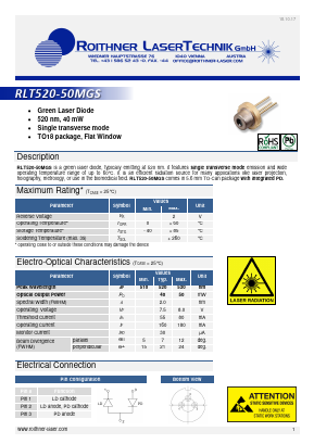 RLT520-50MGS Datasheet PDF Roithner LaserTechnik GmbH