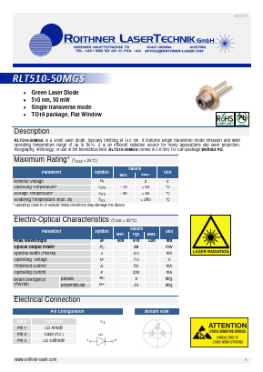 RLT510-50MGS Datasheet PDF Roithner LaserTechnik GmbH
